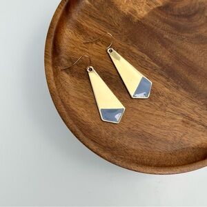 4/$15 Gold Dagger Shaped Blue Grey Enamel Drop Earrings